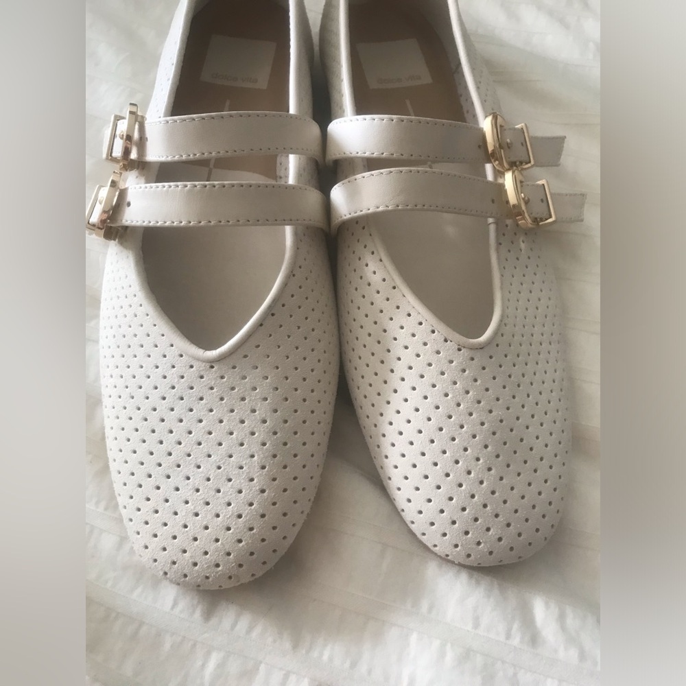 Dolce Vita Cream Perforated Double-Buckle Flats - Picture 7 of 13